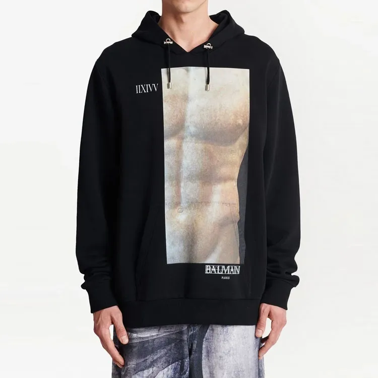 BALMAIN Graphic Printed Drawstring Hoodie-1