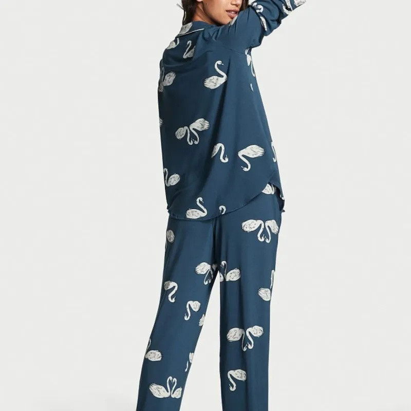 Victoria's Secret Modal Long Pajama Set Pajama Set Women's Navy Blue-2