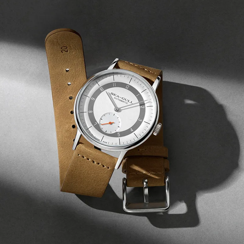 Sea Gull Automatic Mechanical Movement Cow Leather Strap Watch Men's Watches White Dial-4