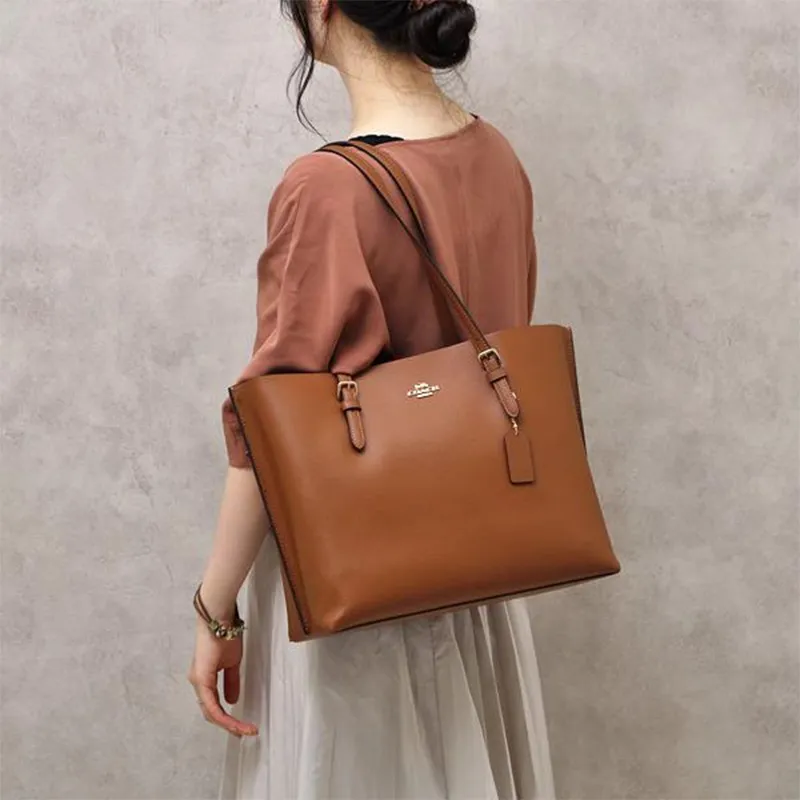 COACH Mollie Leather Tote Bag Shopping Bag Handbag Shoulder Bag Large Size Women's Brown-3