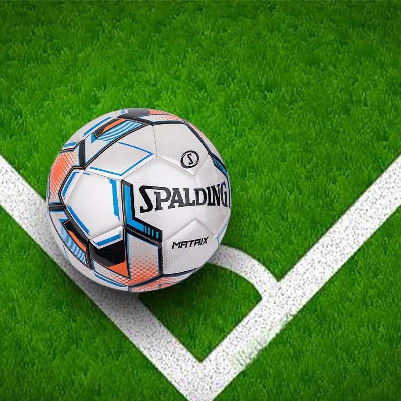 SPALDING Matrix Series Size 5 Soccer PVC Machine Stitched Soccer Ball Unisex White Blue Orange-2