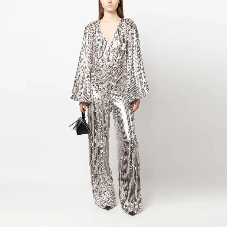 Rotate V-neck Sequin Jumpsuit-1