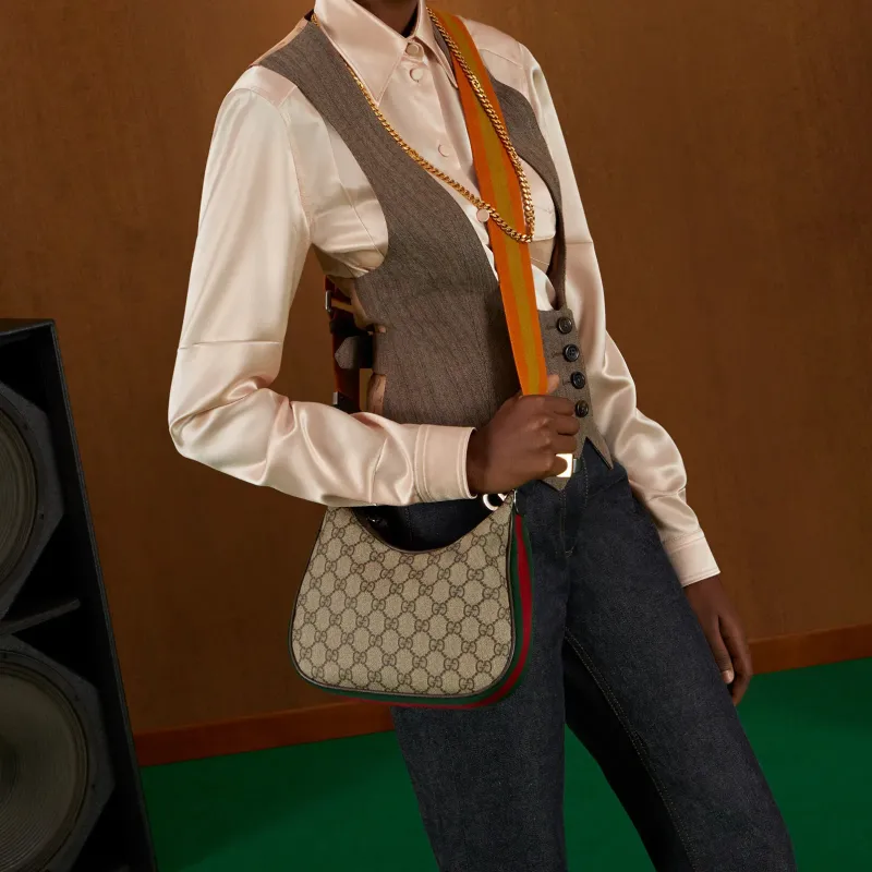 GUCCI Attache Canvas Leather Trim Dumpling Bag Handbag, Crossbody Bag, Shoulder Bag Women's-9