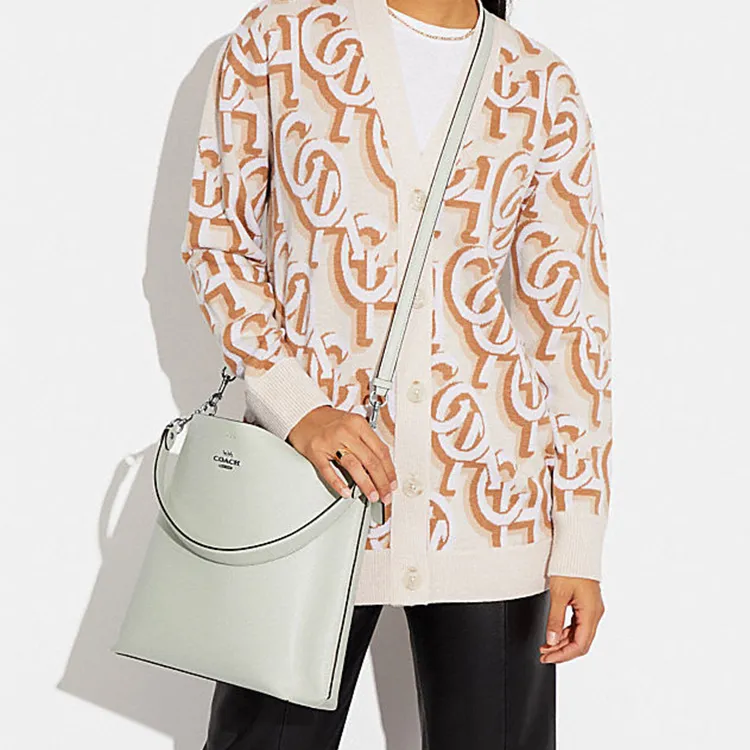 COACH Mollie Cow Split Leather Bucket Bag, Handbag, Shoulder Bag, Crossbody Bag Tubas Women's Light Green-3