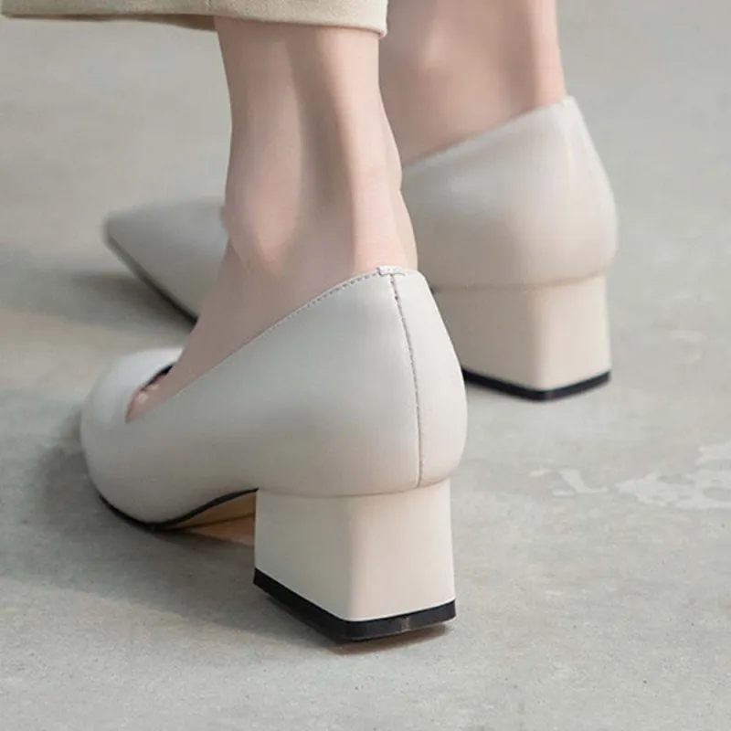 CAMEIDO Block Heel High Heels 4.5cm Women's Ecru-4