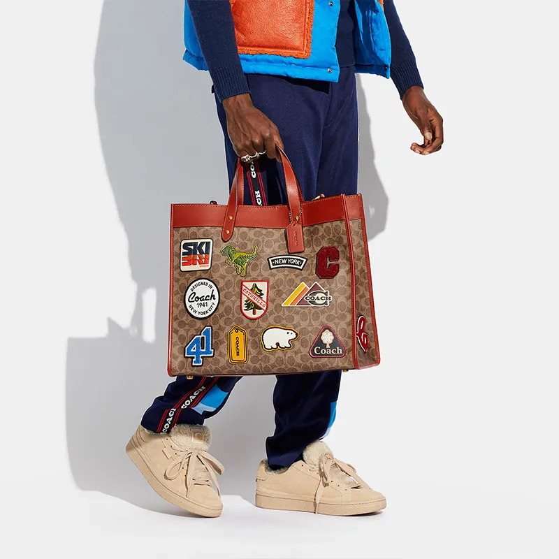 COACH Field Canvas Leather Tote Bag, Shopping Bag, Shoulder Bag, Crossbody Bag, Handbag Tubas Unisex Khaki & Brown-3