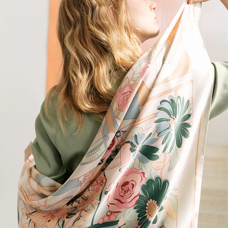 LOST PATTERN Silk Scarves Women's Champagne-4