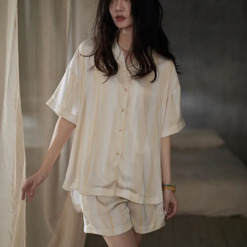 Same Language Pajama Set Women's Apricot White Stripes Gradient-27
