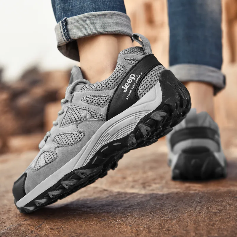 Jeep City Outdoor Shock Absorbing, Non Slip, Wear Resistant, Breathable And Lightweight Low Top Hiking Shoes Men's Gray-5