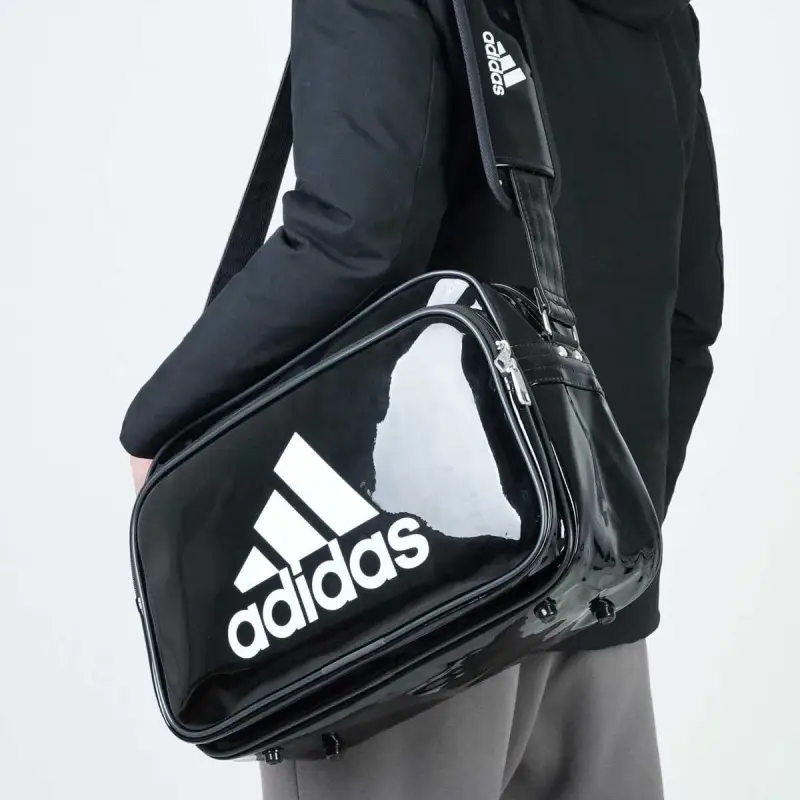 Adidas Polyurethane Gym Bag Shoulder Bag Crossbody Bag Small Size Unisex Black-4