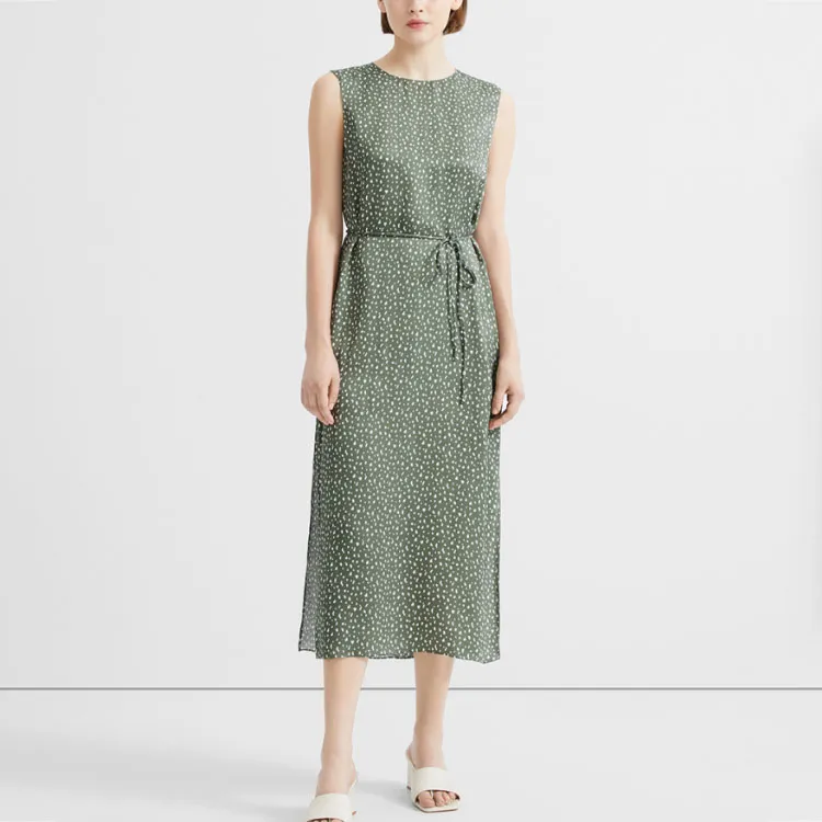 THEORY Sleeveless Dresses Women's Green And White Polka Dot-1