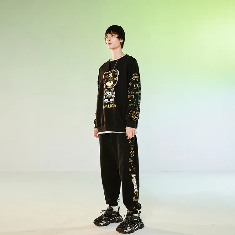 LAMLICKA Crew Neck Loose Fit Regular Sweatshirt Unisex Black-2