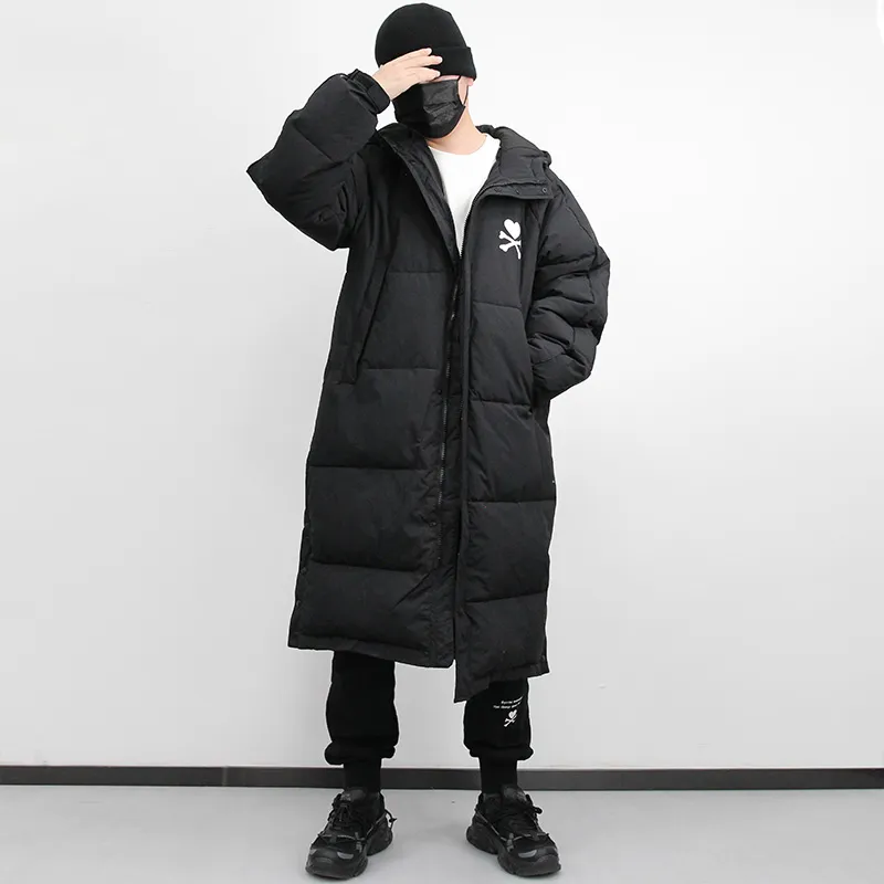 Tokidoki Letter Geometric Pattern Hooded Loose Fit Thickened Long Puffer Jacket Unisex-4