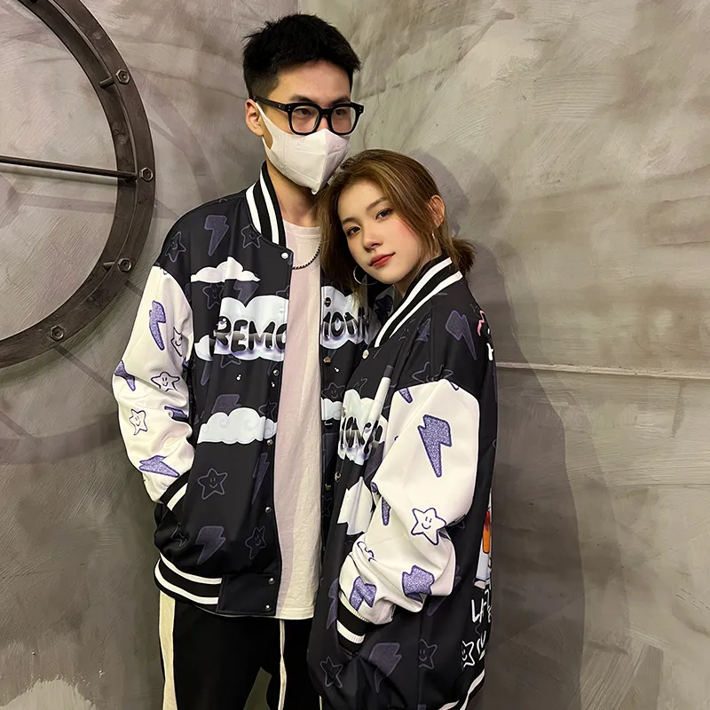 FireMonkey Thickened Baseball Jacket Fall Winter Unisex Black-4