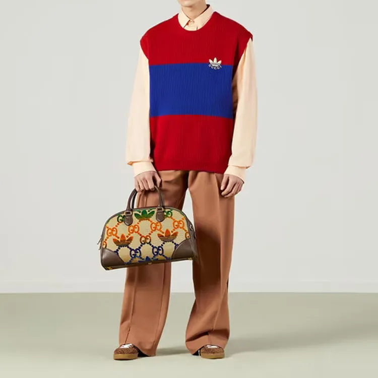 GUCCI X Adidas Originals FW22 Embroidered Colorblock Crew Neck Sleeveless Sweater Red-1