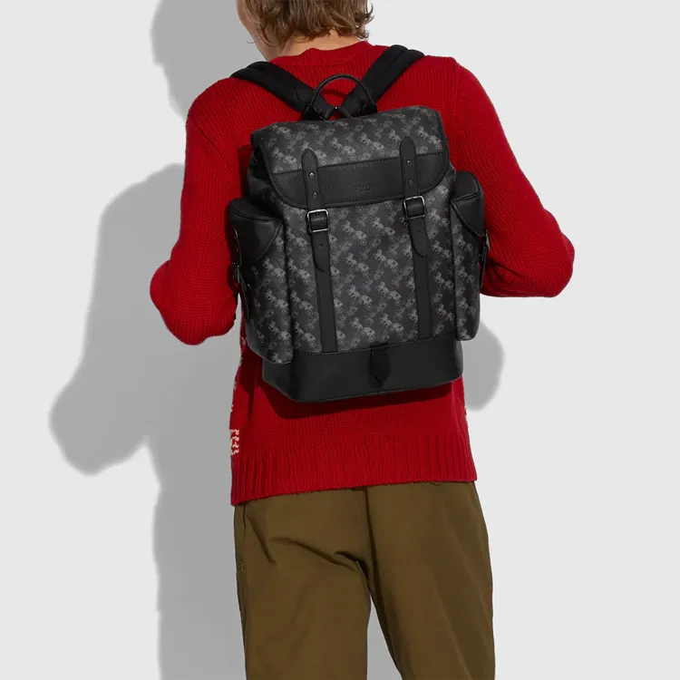 COACH Hitch Leather Backpack Large Size Men's Charcoal Black-6