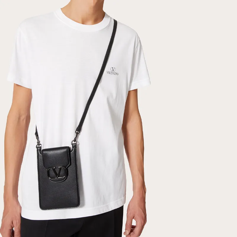 Valentino Locò Calfskin Cell Phone Pouch Men's Black-3