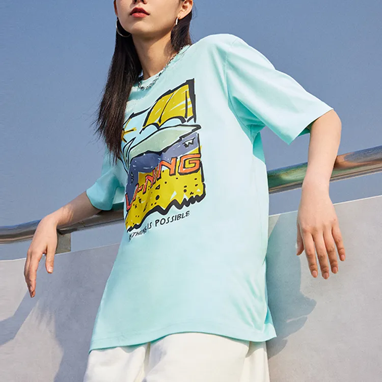 LiNing Drop Shoulder Sleeve T Shirt Unisex Blue-2