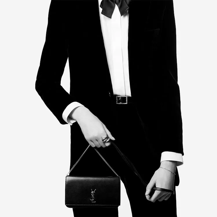 SAINT LAURENT Monogram Calfskin Smooth Finish Leather Crossbody Cell Phone Pouch Women's Black-7