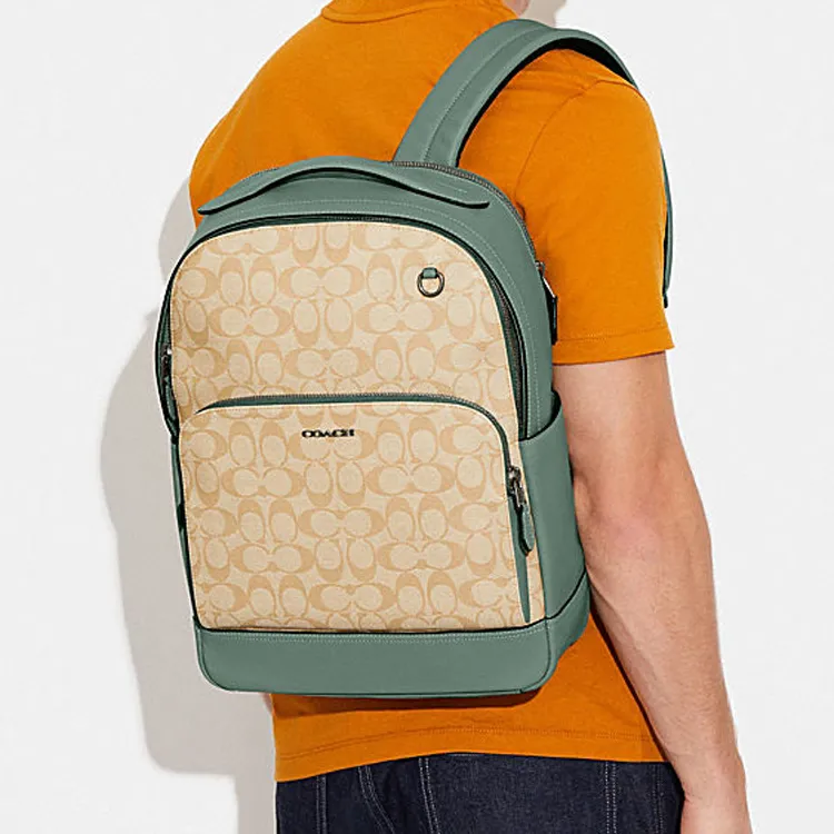 COACH Graham Cow Leather Backpack Large Size Men's Khaki & Green-3