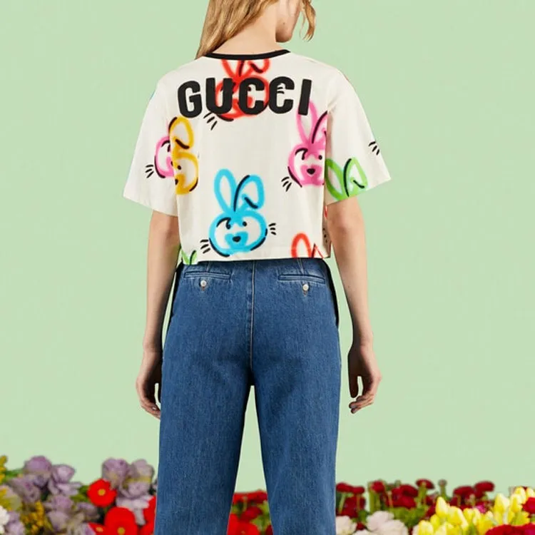 GUCCI Lunar New Year Graffiti print Cropped T shirt-5