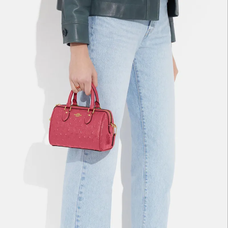 COACH Patent Leather With Smooth Leather Handbag, Shoulder Bag, Crossbody Bag Mini Women's Pink-4