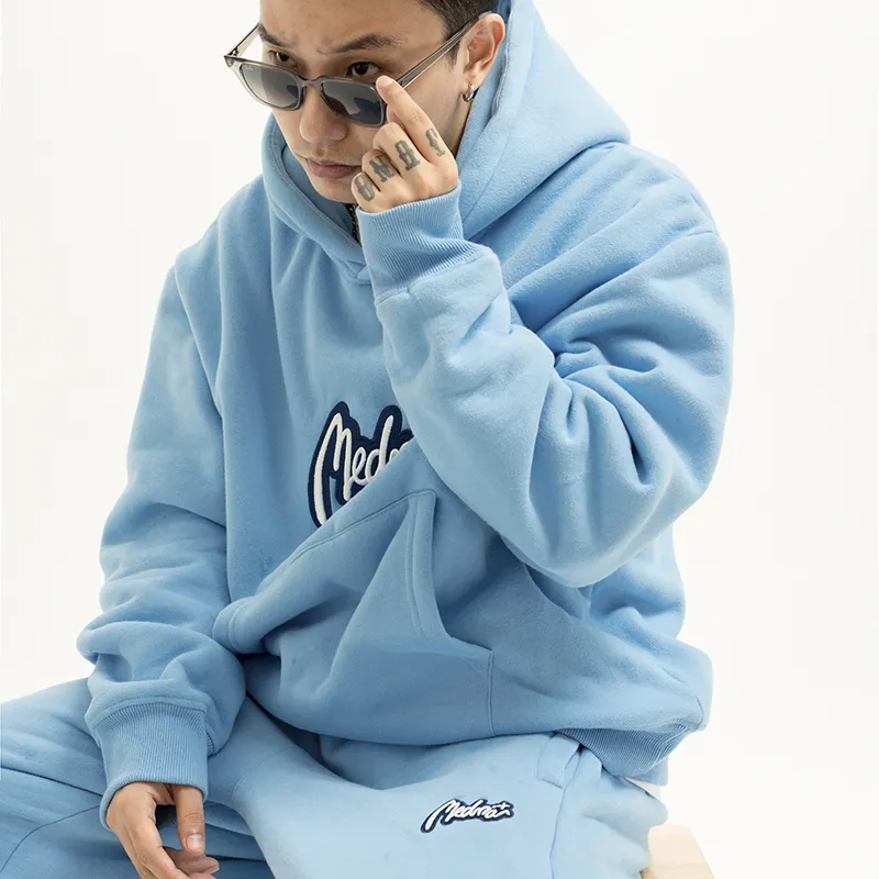 MEDRIA Hooded Loose Fit Sweatshirt Winter Unisex Carolina Blue-5