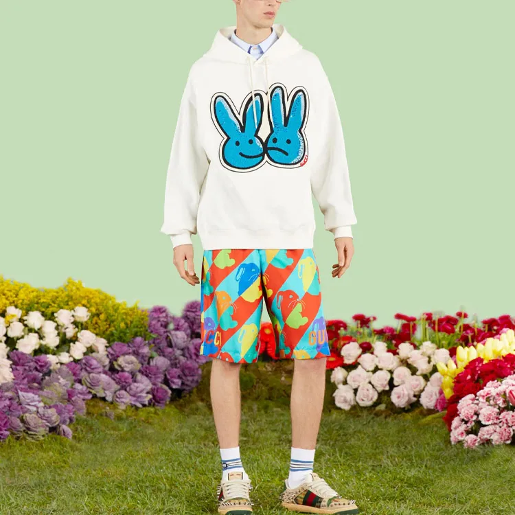 GUCCI Rabit Printed Silk Twill Shorts-1