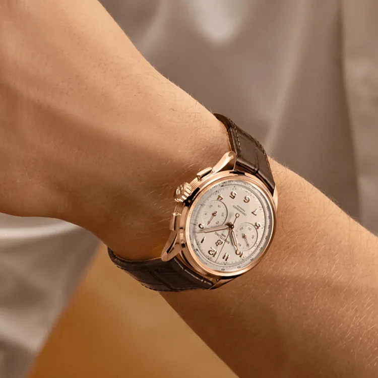 BREITLING Puya Manual Mechanical Movement Men's Watch Beige Watch Dial 18K Red Gold Watch Case Genuine Leather Strap-4