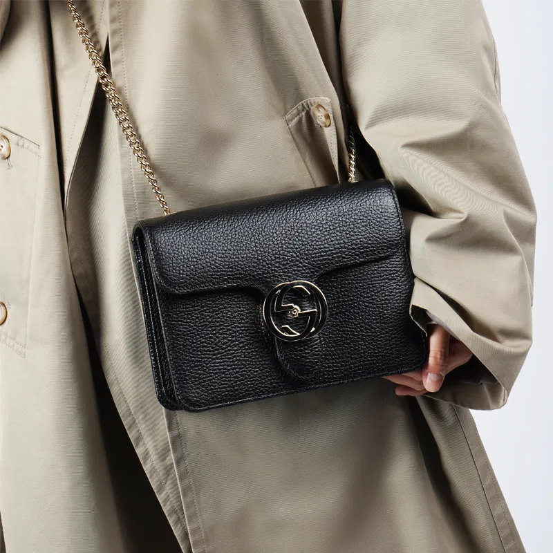GUCCI Cow Leather Messenger Bag Wind Instrument Bag Shoulder Bag Crossbody Bag Women's Black-9