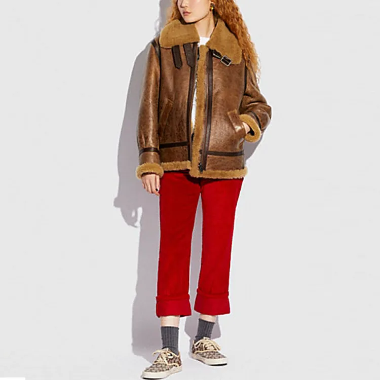 COACH Leather Jackets Women's Khaki-1