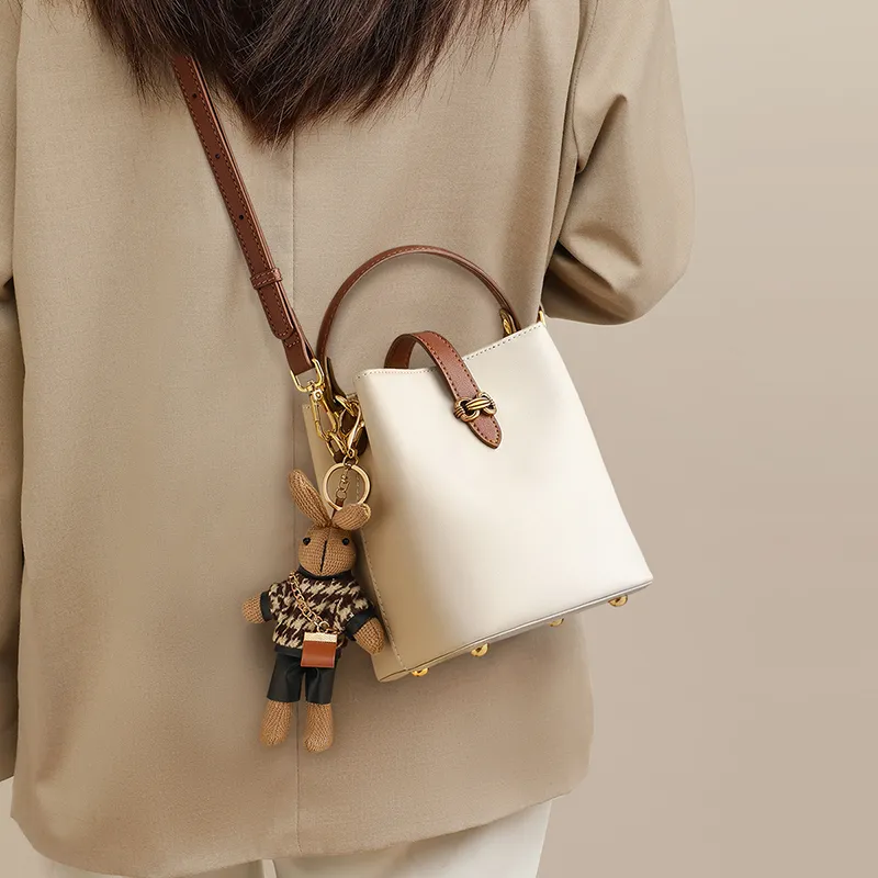 VINEY Cow Leather Handbag Crossbody Bag Shoulder Bag Bucket Bag Regular Women's Sea Salt White-1