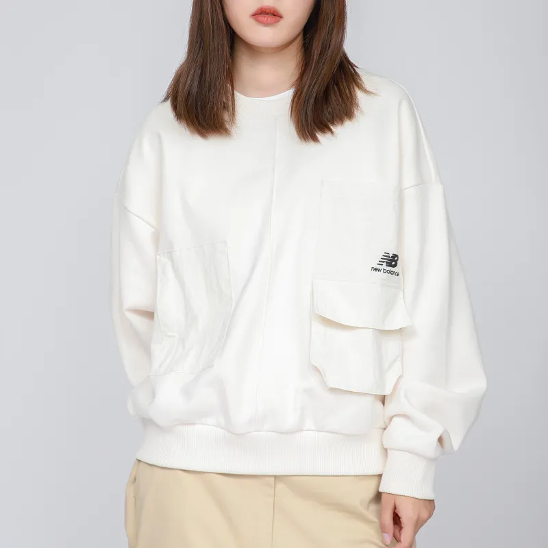 New Balance Crew Neck Loose Fit Sweatshirt Fall And Winter Spring Women's Ivory-5