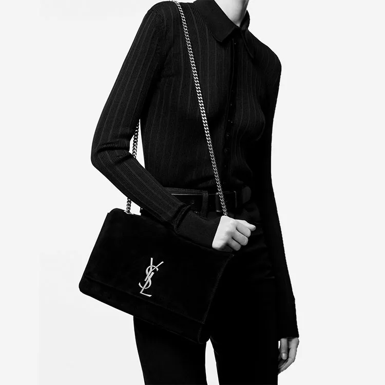 SAINT LAURENT KATE Calfskin Lambskin With Suede Leather Crossbody Bag, Shoulder Bag Women's Black-8