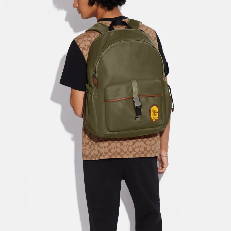 COACH Ma Natural Smooth Calfskin Detail Backpack Large Size Men's Olive Green-4
