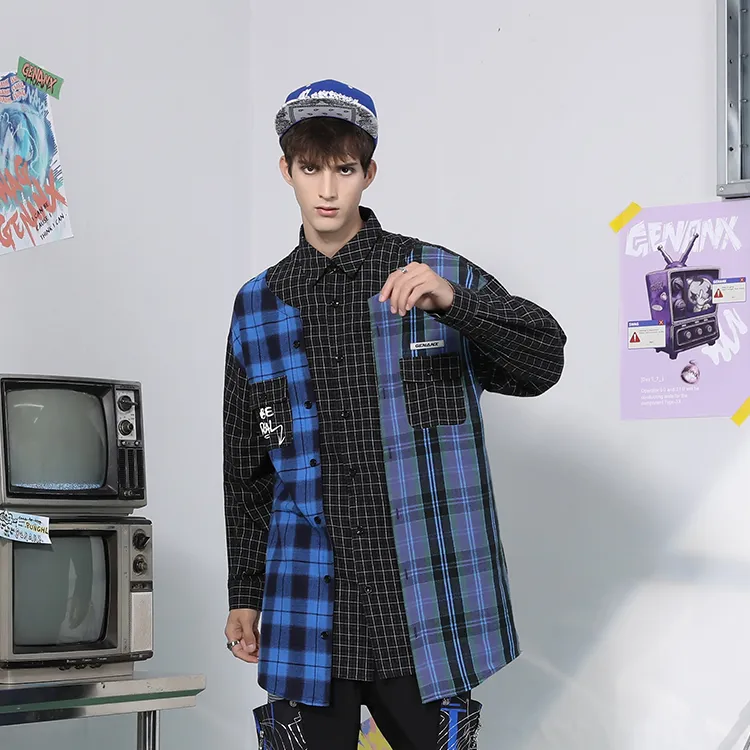 GENANX Shirts Unisex Black Blue Plaid-2