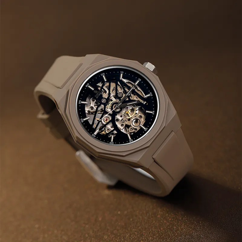 CHARLOTTE RAFFAELLI· Wrist Watch Mechanical Movement Silicone Strap Cut Out Dial Men's Watches Classic Box CRAS002-2