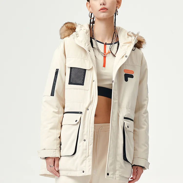 FILA FUSION BASEBALL Series Down Jacket Women's Stone Milk Color-2