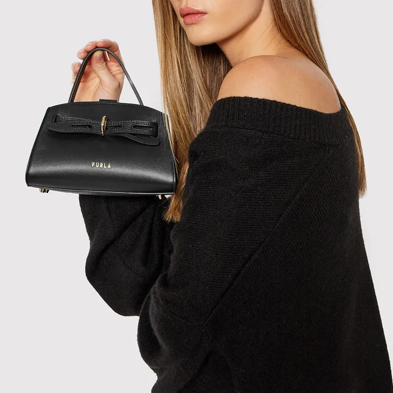 Furla Margherita Collection Pebble Texture Cow Leather Shoulder Bag, Crossbody Bag, Handbag Mini Women's Black-4