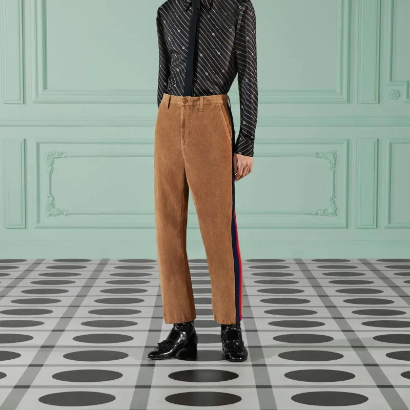GUCCI Logo Patch Corduroy Trousers-3