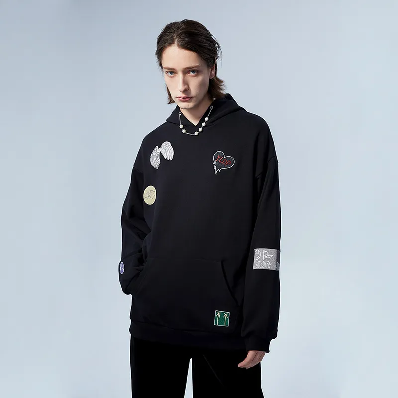 YLDP SS22 Hooded Loose Fit Sweatshirt Spring Fall Winter Unisex Black-3