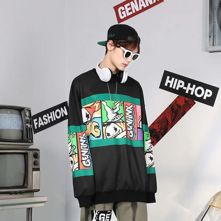 GENANX Crew Neck Loose Fit Regular Sweatshirt Unisex Black-4