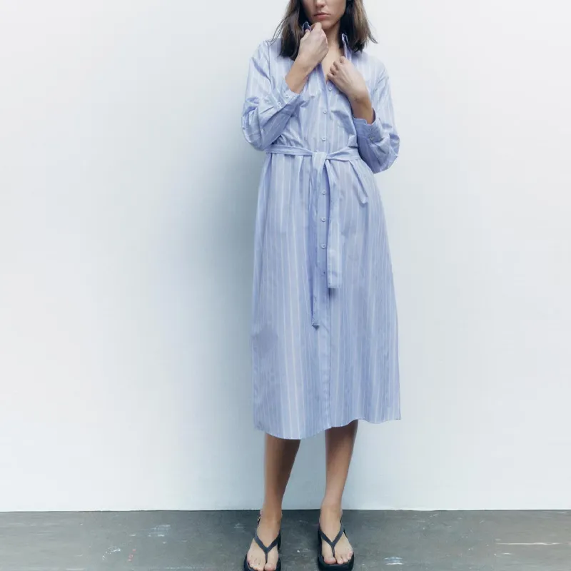 ZARA Long-Sleeved Dresses Women's Stripes-2