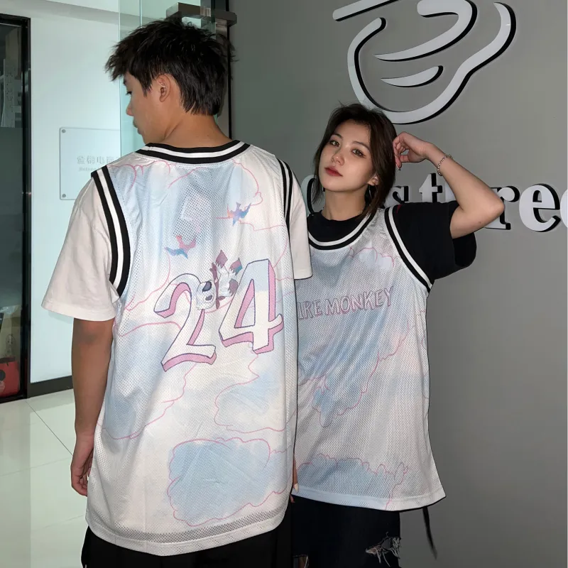 FireMonkey Basketball Jerseys Unisex White Blue-3