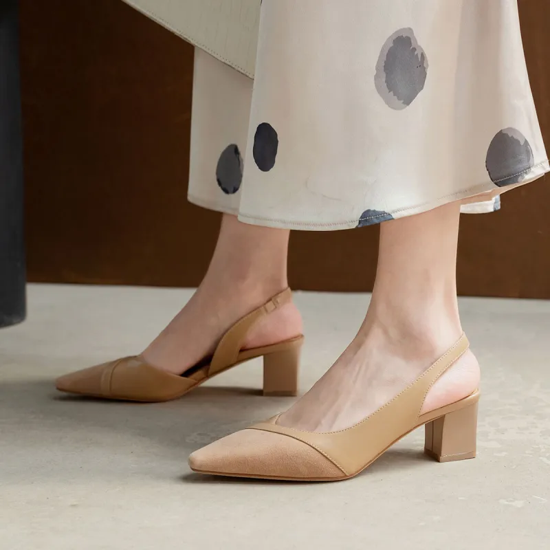 CAMEIDO Chunky Heel High Heels 5cm Women's Apricot-1