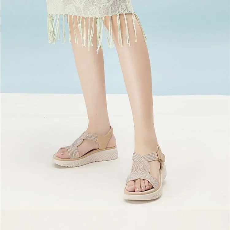 PT'SON Roman Sandals 3cm Women's Apricot, Silver-3
