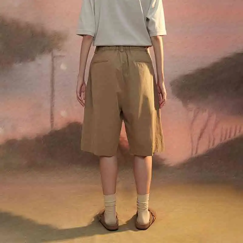 UNVESNO SS21 Loose Fit Shorts Unisex Khaki-3