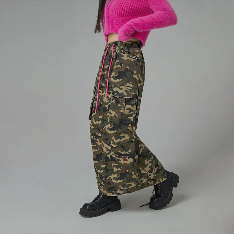 CHUU Casual Long Skirts Women's Green Camouflage-1