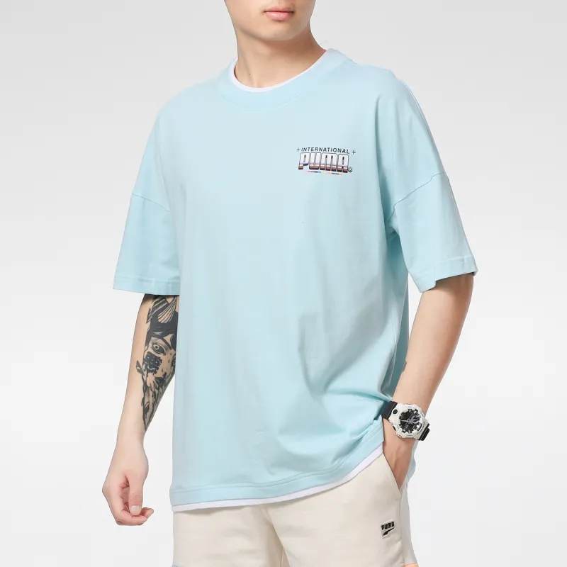 PUMA Drop Shoulder Sleeve T-Shirt Men's Sky Blue-2