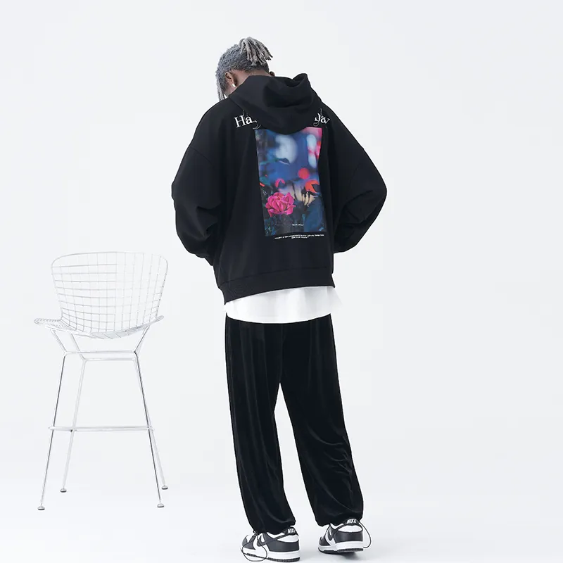 HARSH AND CRUEL Vintage Vinyl Feeling Floral Loose Fit Hoodie Unisex-3